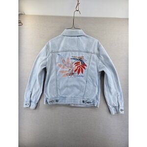 Levi's Women's Small Denim Trucker Jacket Light Blue Embroidery Floral